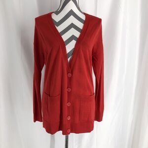 Halogen Lightweight Long Button Cardigan Red XS